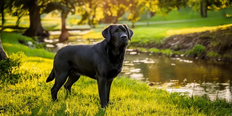 Labradorinnoutaja seisoo puistossa
